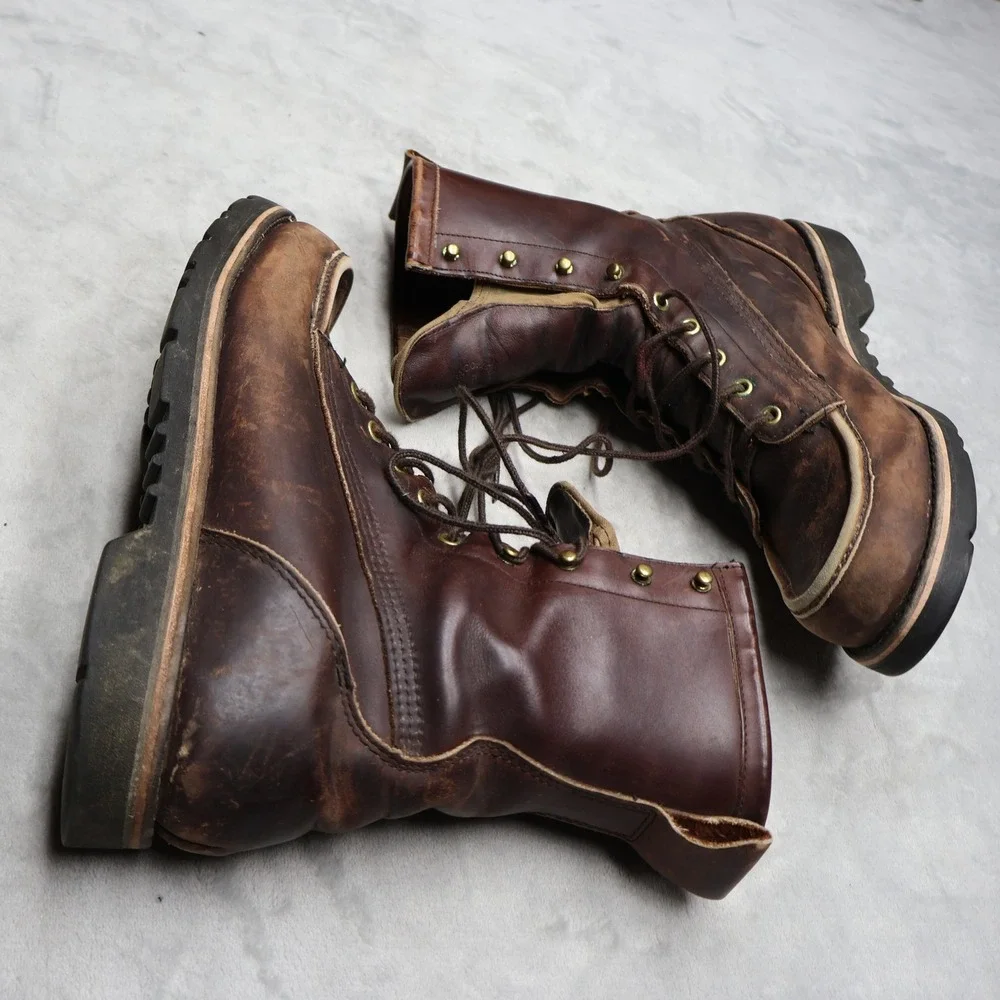 Filson Men 9.5D Work Uplander Boots Brn Moc Toe Leather Lug Sole Rugged Lace VTG